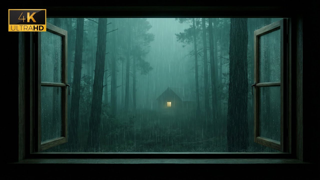 Peaceful Rain on Window | Moody Forest Night Ambience | Relax • Sleep • Study