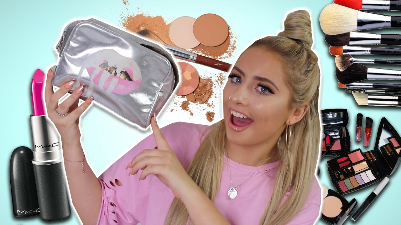 WHATS INSIDE MY EVERYDAY MAKEUP BAG?!?! 😱😍 ( DRUGSTORE AND HIGHEND! ) | Saffron Barker