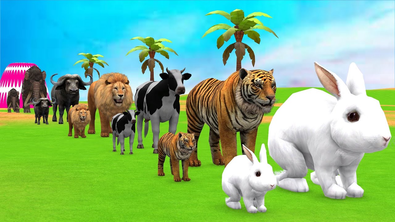 Long Slide Game with Cow Elephant Gorilla Hippopotamus Tiger 3d Animal Game Funny 3d Animals