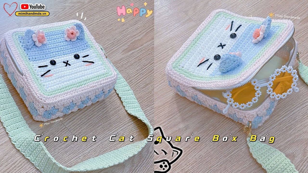 Crochet Cat Square Box Bag AI 💟 Móc Túi Hộp Vuông Hình Mèo Mẫu AI Siêu Dễ Thương | Mimi Handmade