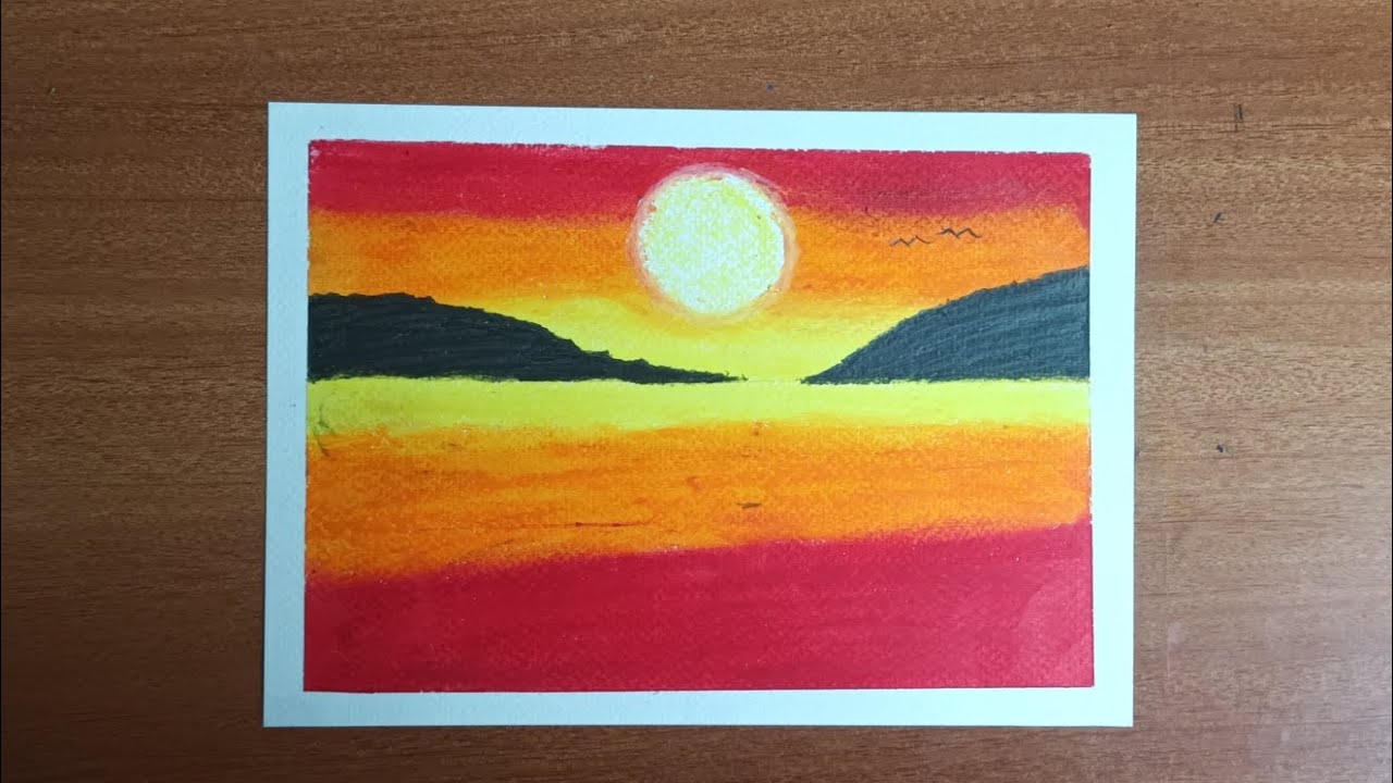 How to draw Sunset with oil pastel 