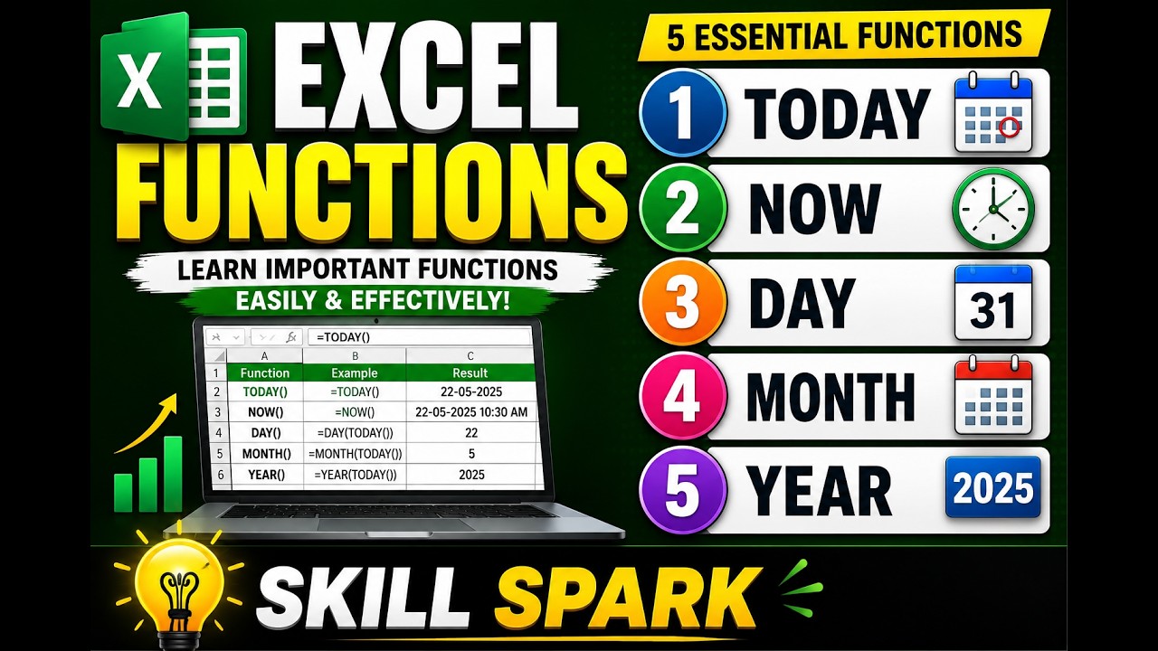 Excel Functions  Today Now Day Month Year