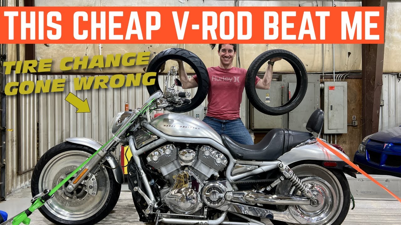 Задняя ось полностью застряла в моём Harley V-Rod *Мы не можем поменять шину*
