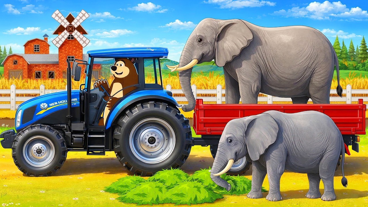 The Bear Farm: Transporting Elephants to a New Habitat with Fresh Grass | Real Farm Animation