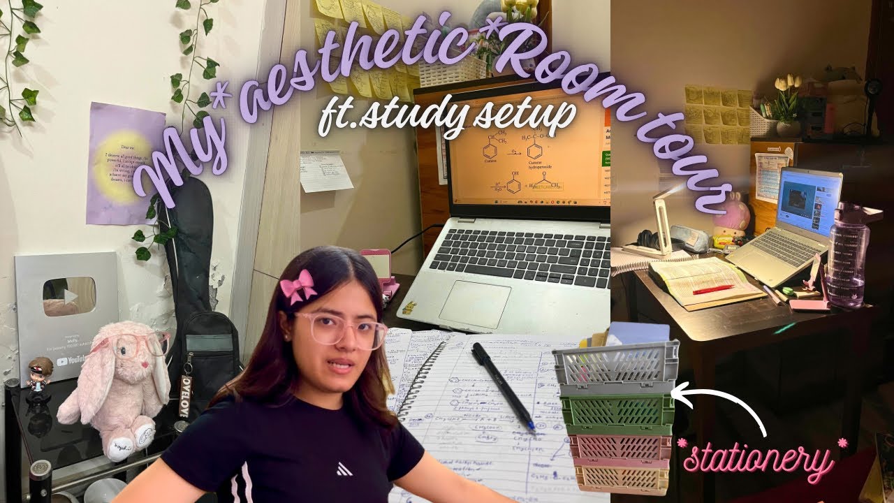 My Pinteresty*ROOM TOUR*🍄🎧✨ft.study setup |stationery,notes,decor #trending #roomtour