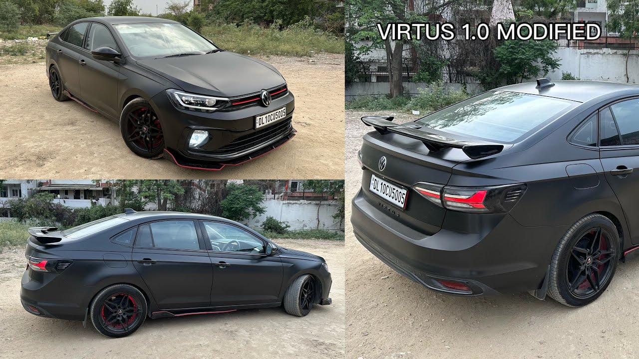 Virtus в черном атласном цвете | 17-дюймовые литые диски для Virtus | спойлер для Virtus | модифи...