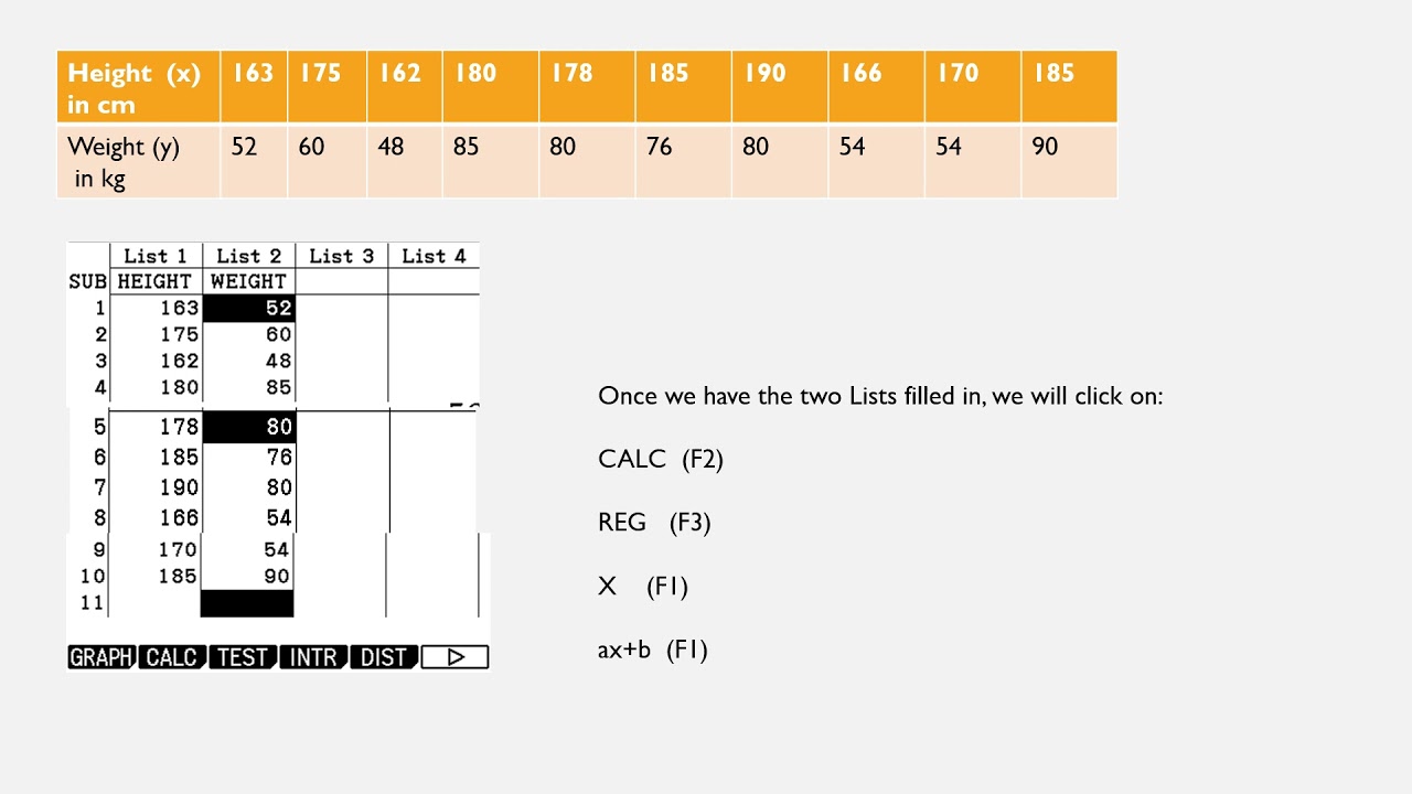 Casio Fx CG50 Pearson's Correlation Regression line
