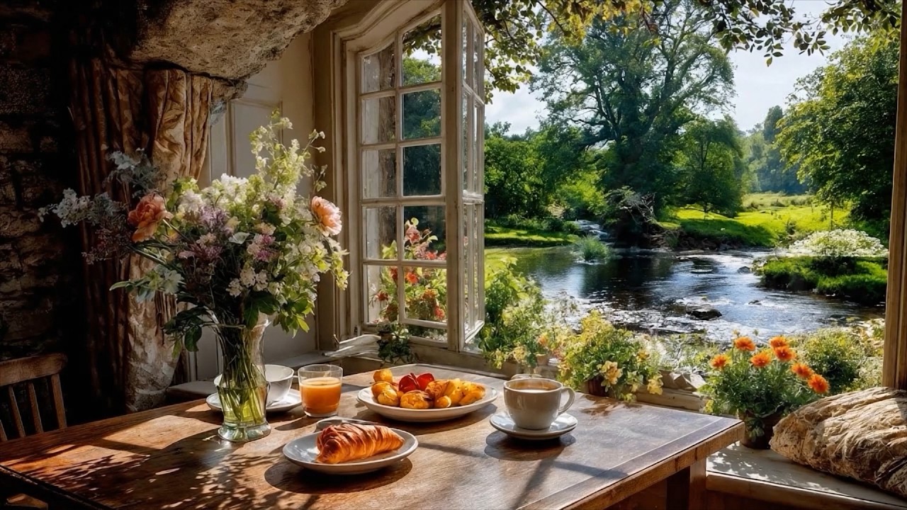 Stream outside Summer Window - ASMR Summer Nature : Stream, Bird,...Sitting with Tea - Relax & Work