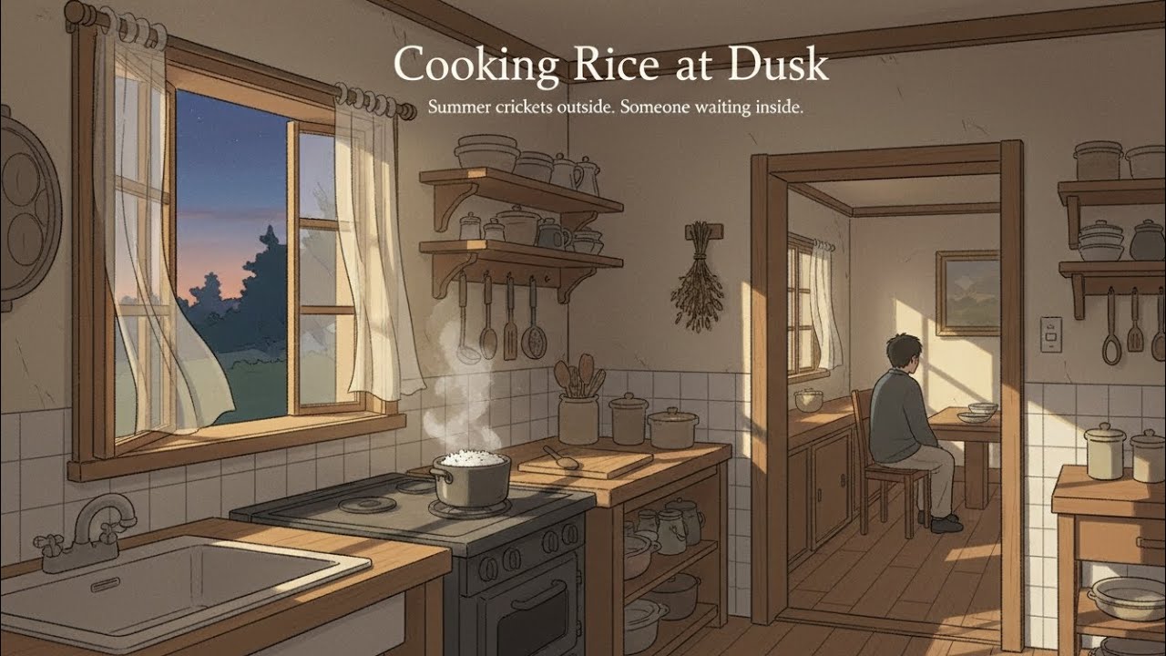Cooking Rice at Dusk | Summer Crickets Outside, Someone Waiting Inside gibli style video 