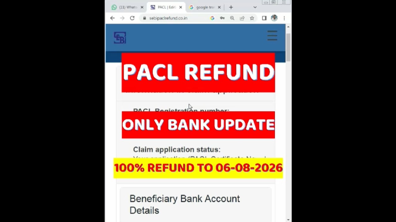 SEBI PACL claim refund online correction 2026. PACL REFUND Edit Claim application. Pacl new update.