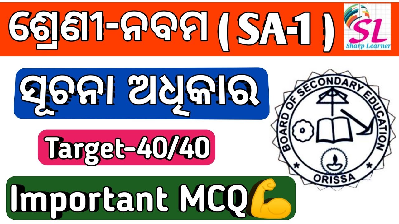 9th class sa1 question paper 2021 ll History ll Right to Information ll Important MCQ ll bse odisha