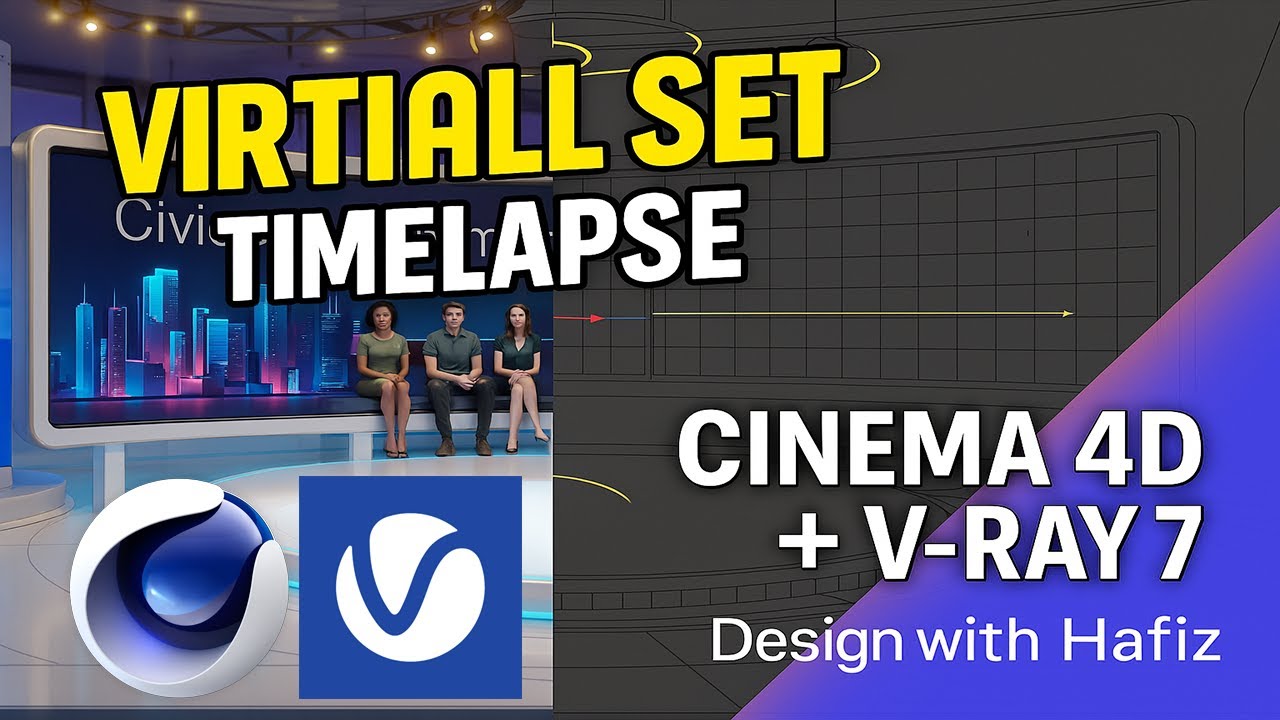 Cinema 4D + V Ray 7 Virtual Set Design Speed Art Timelapse