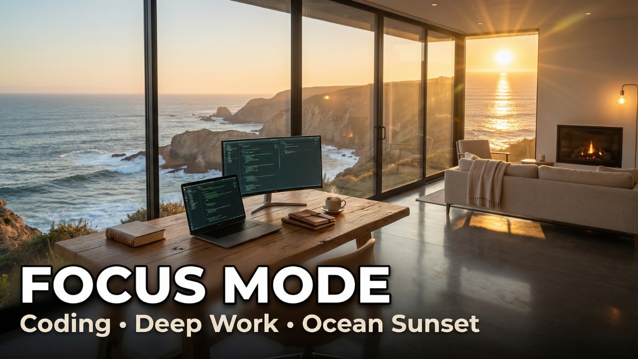 Focus Music for Coding & Deep Work 🌅 Ocean Sunset Office Ambience