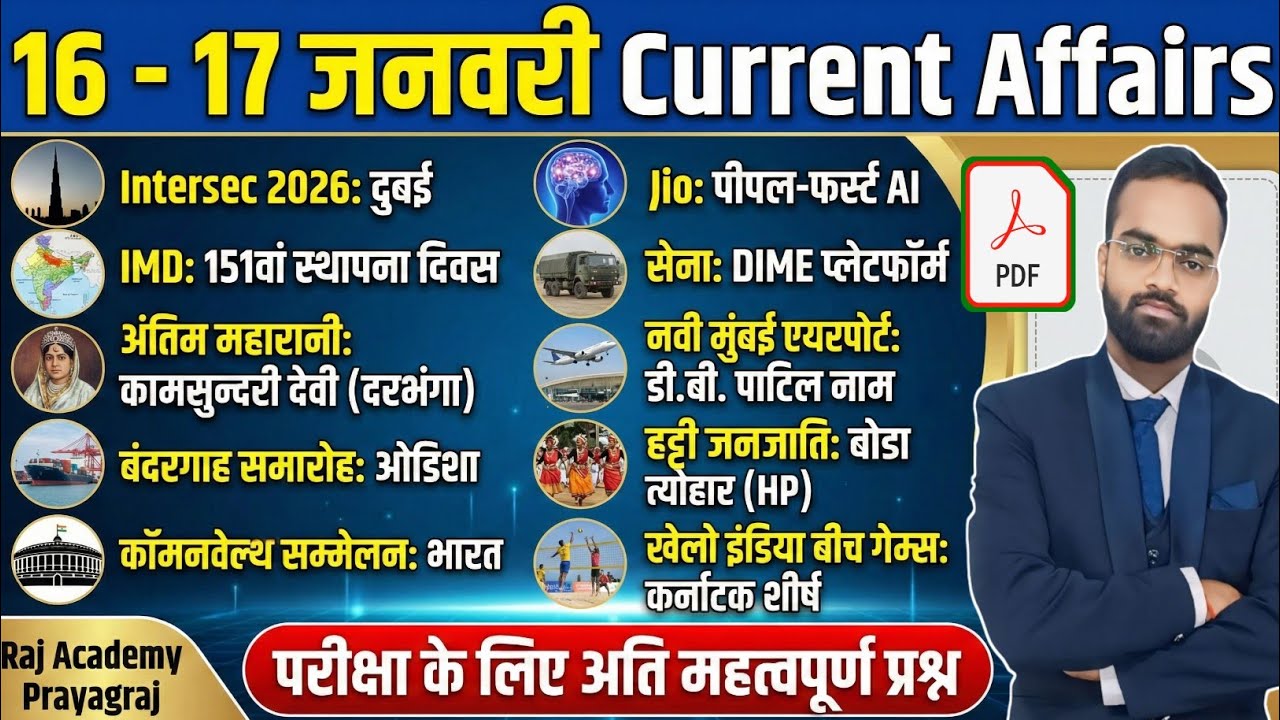 16 - 17 January 2026 Current Affairs Top 10 Question / Daily Current Affairs Class by Raj sir #13