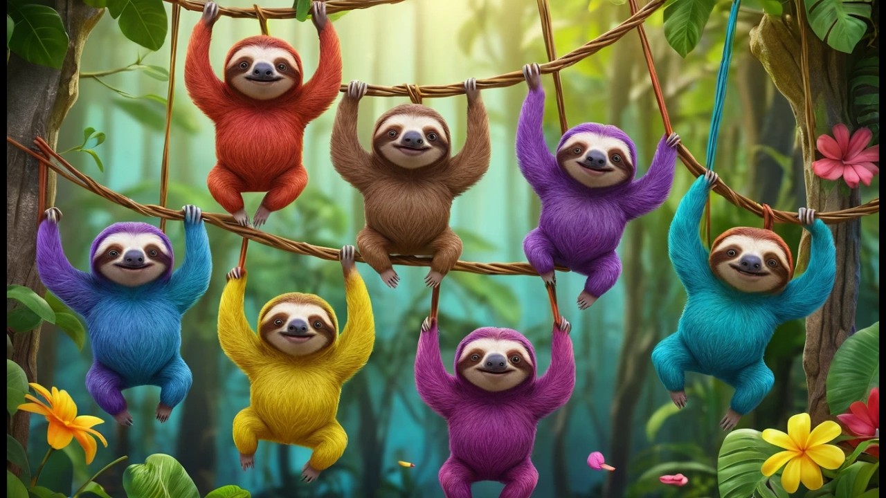 Vijf Kleine Luiaards Klampen Zich Stevig Vast | Rustgevend Kinderliedje & Tellen