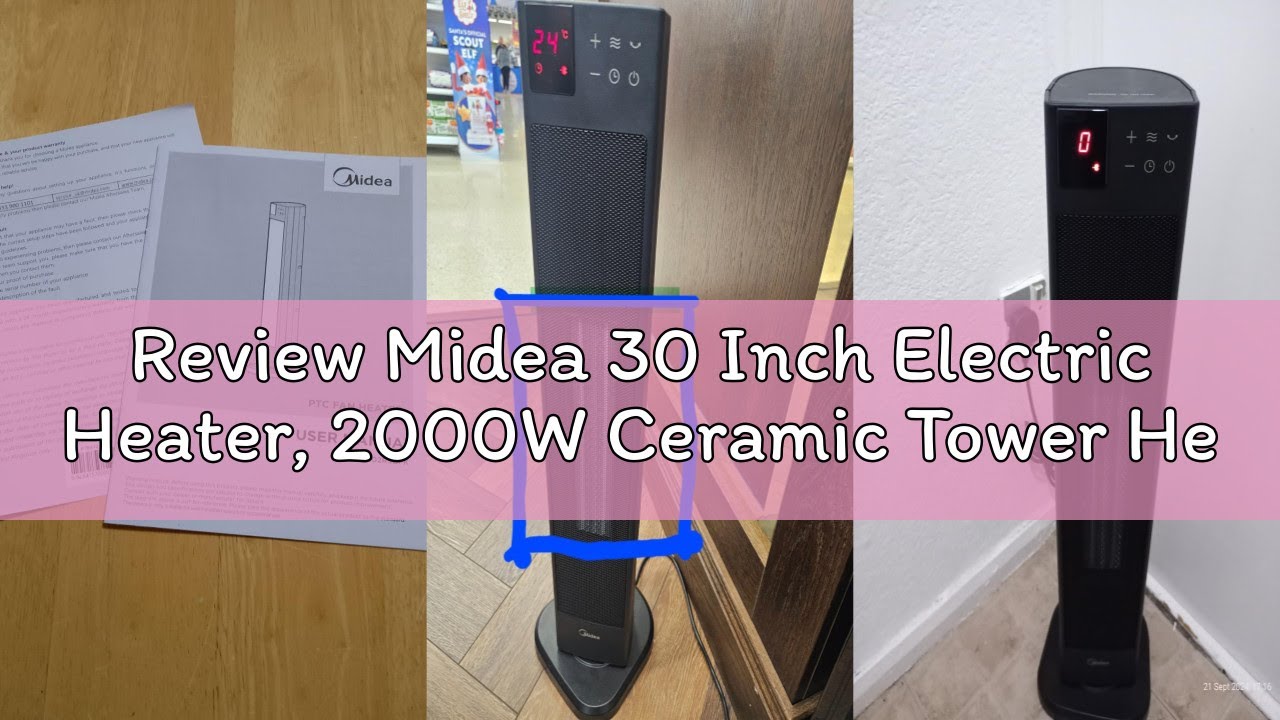 Review Midea 30 Inch Electric Heater, 2000W Ceramic Tower Heater with Thermostat and Remote Control,