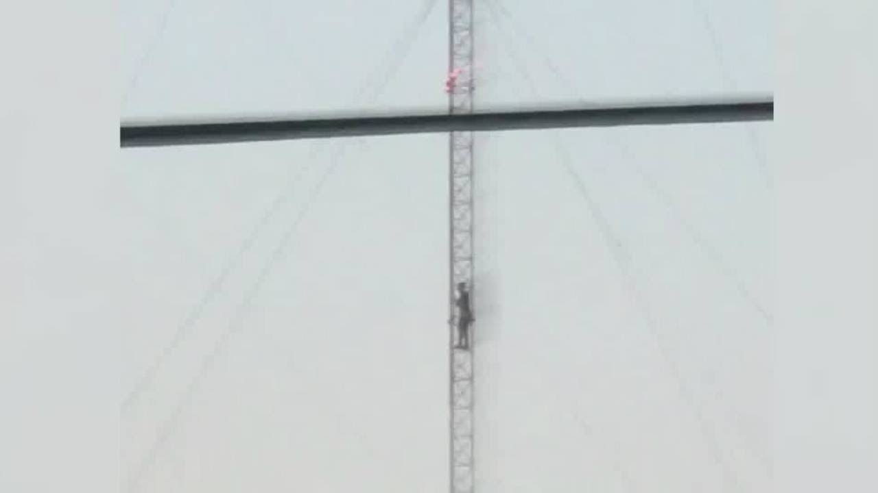 Burglary suspect climbs cell tower