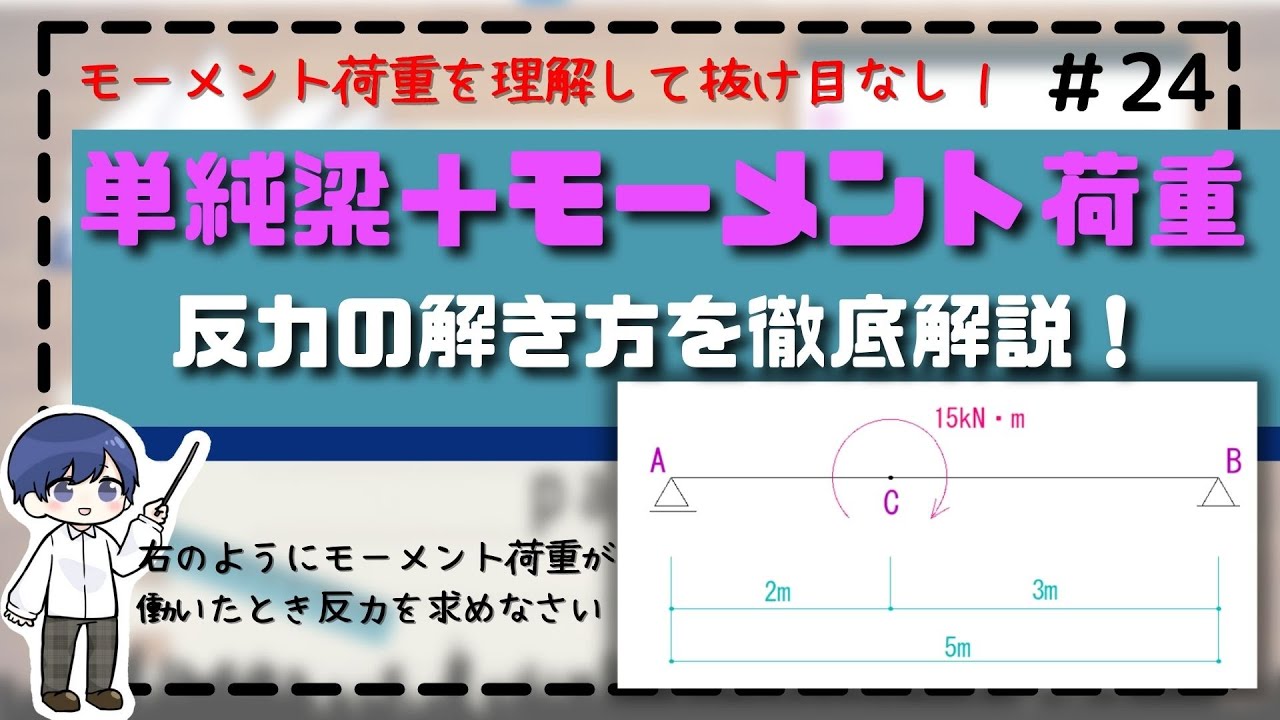 【構造力学】#24 単純梁にモーメント荷重がかかった場合の反力の求め方を解説！