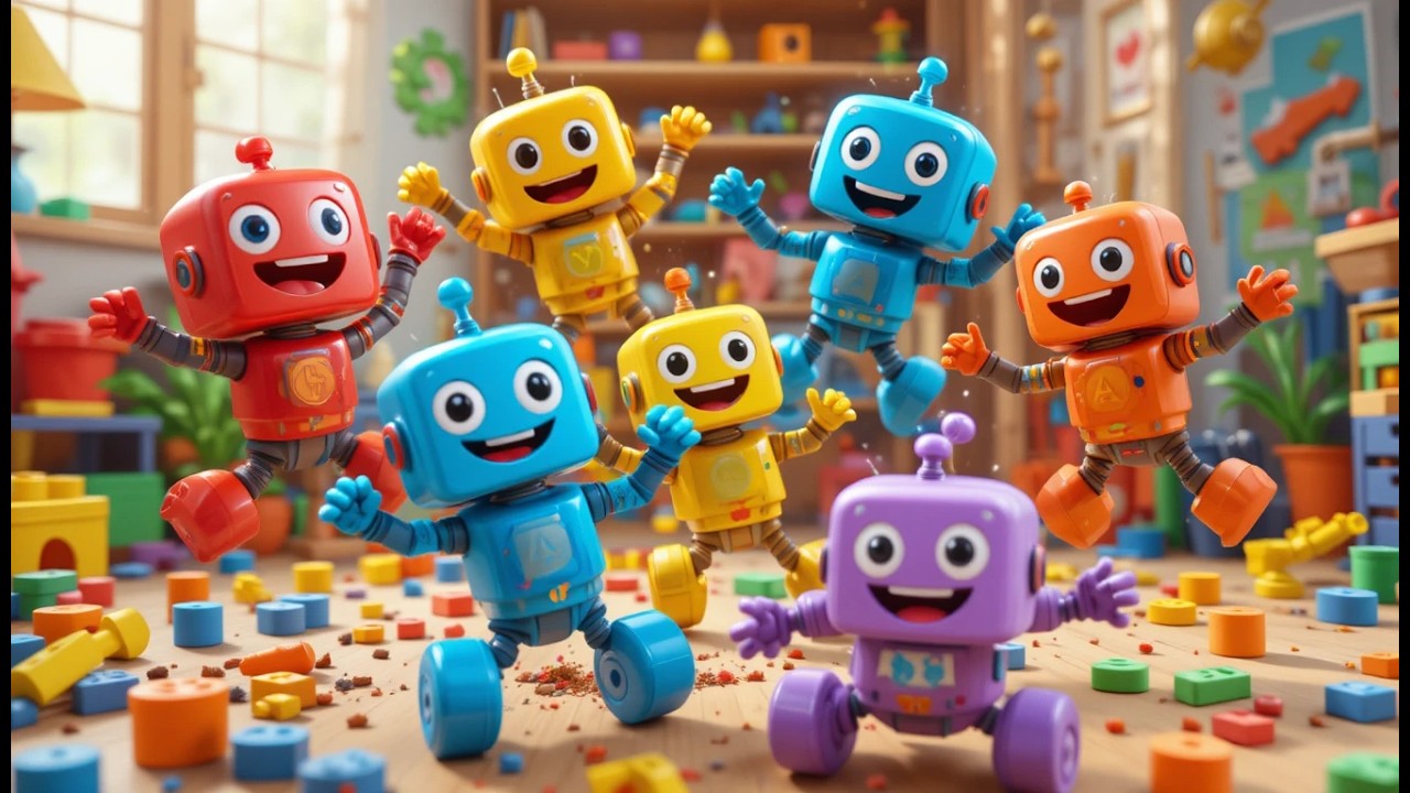 Vijf Kleine Speelgoedrobots Draaien in de Rondte | Robotliedje & Dansen voor Kinderen