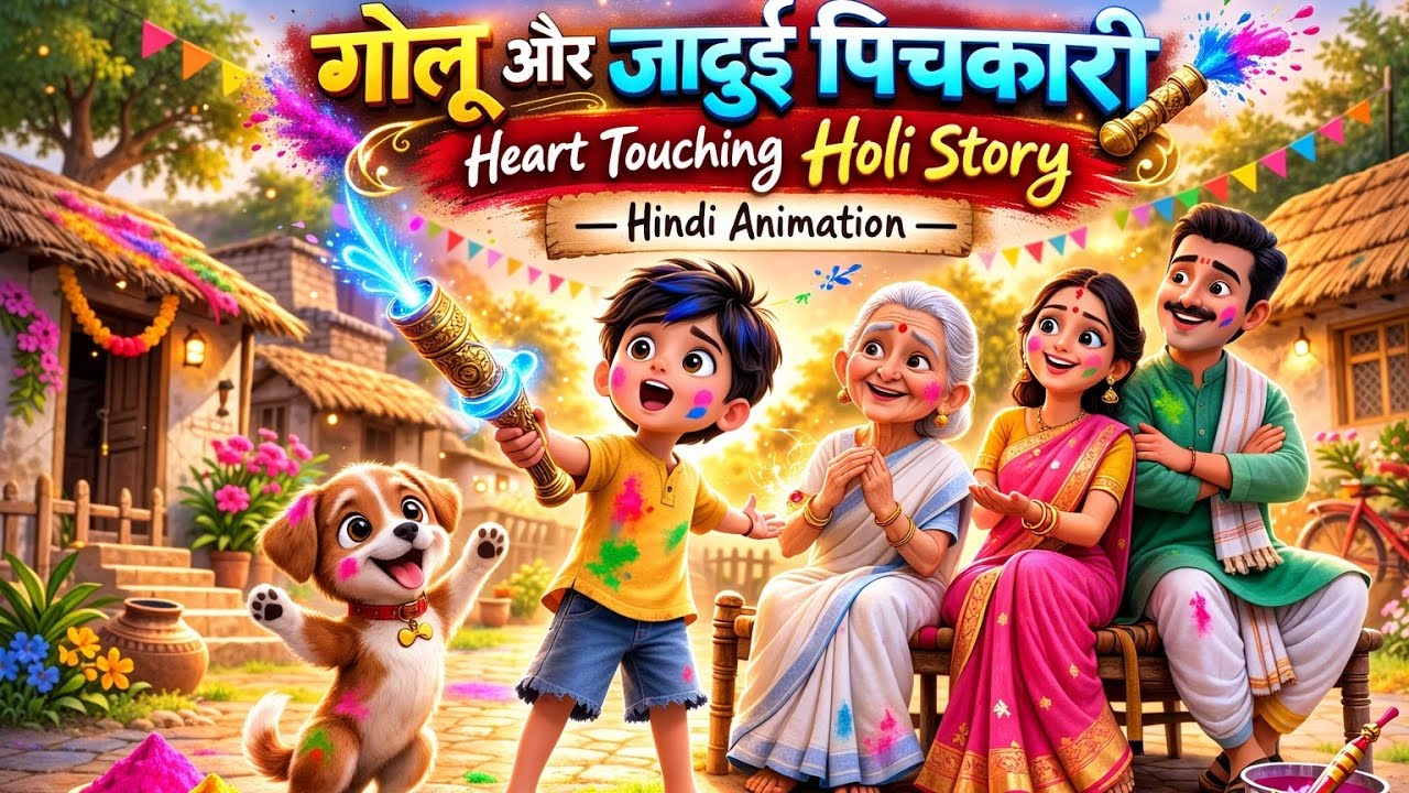 गोलू और जादुई पिचकारी – एक दिल छू लेने वाली होली कहानी | Heart Touching Holi Story @Trishakidsstory 