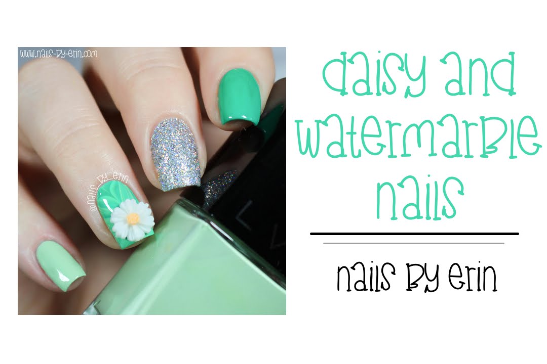 Daisy and Watermarble Nails | NailsByErin
