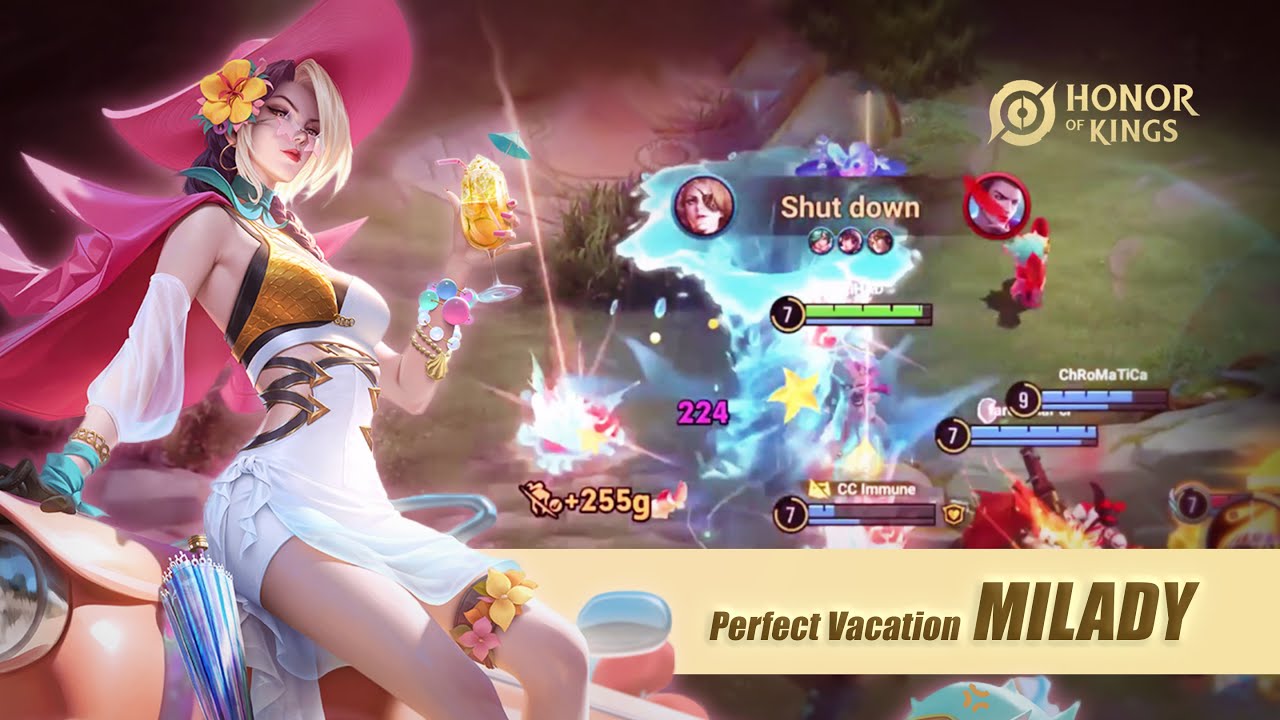 Brutal Damager Milady Perfect Vacation Epic Skin Gameplay | Honor of Kings