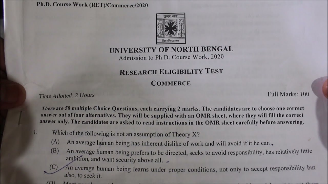 NBU COMMERCE PHD ENTRANCE QUESTION ANALYSIS - RET 2020