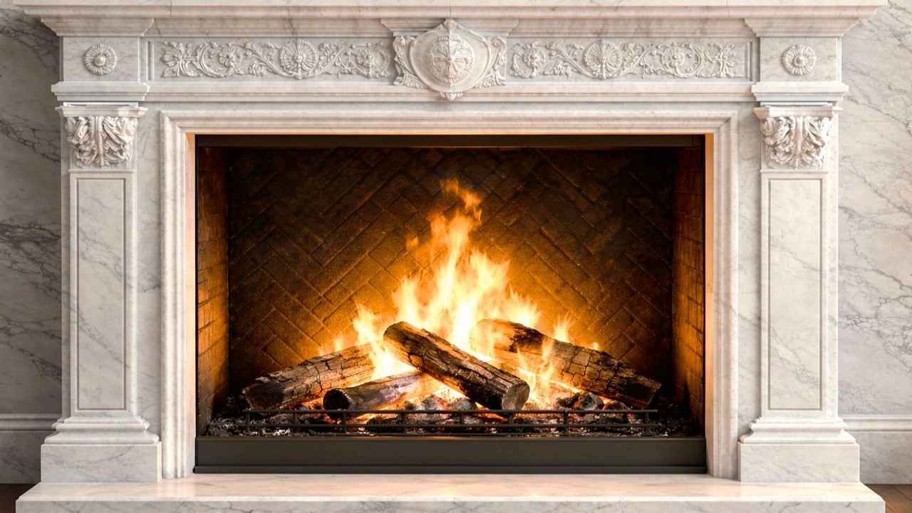Relaxing Fireplace Sounds | Cozy Marble Fireplace Ambience (4K)
