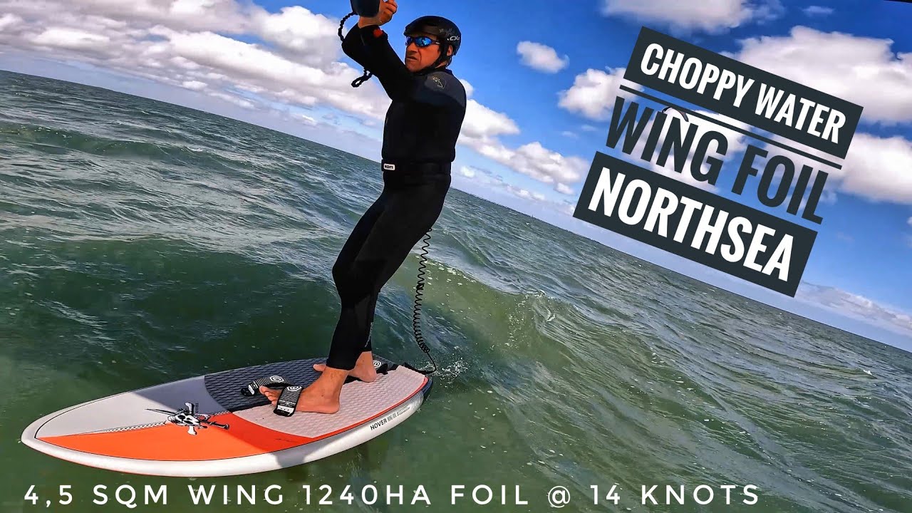 14 knots wing foil day trip to the North Sea foiling on choppy water at Wind Loop Neuharlingersiel.