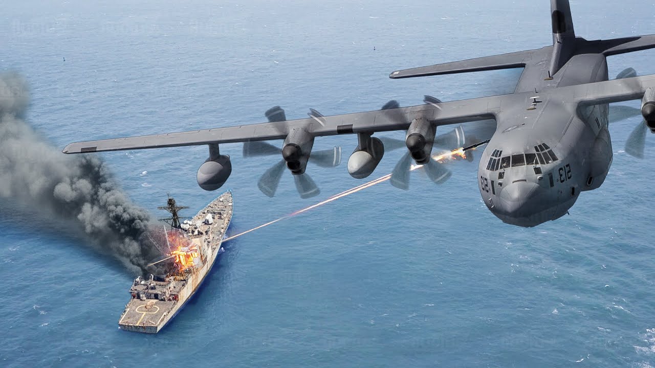 How the US Uses Its Powerful AC-130s to Sink Massive Ship in The Middle of the Ocean