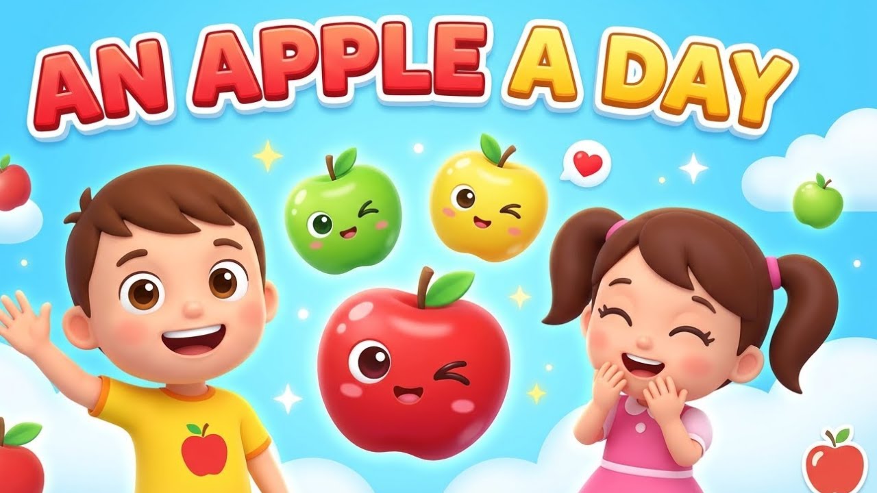 An Apple a Day Song, 3D Animated Kid Song,  Healthy Habits Nursery Rhyme,  Learn  Fruits for KIDS