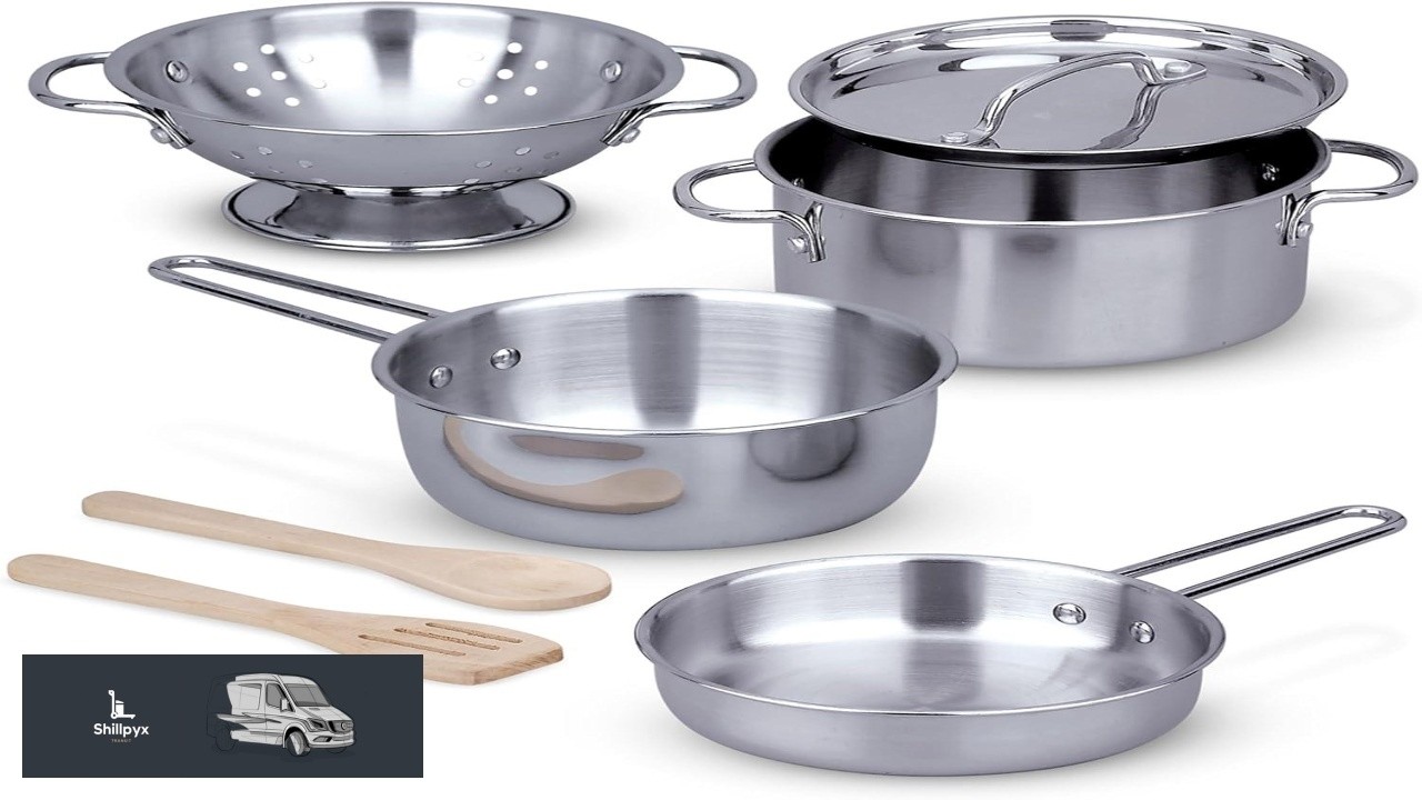 Melissa & Doug Stainless Steel Pots & Pans 8 Piece Play Kitchen