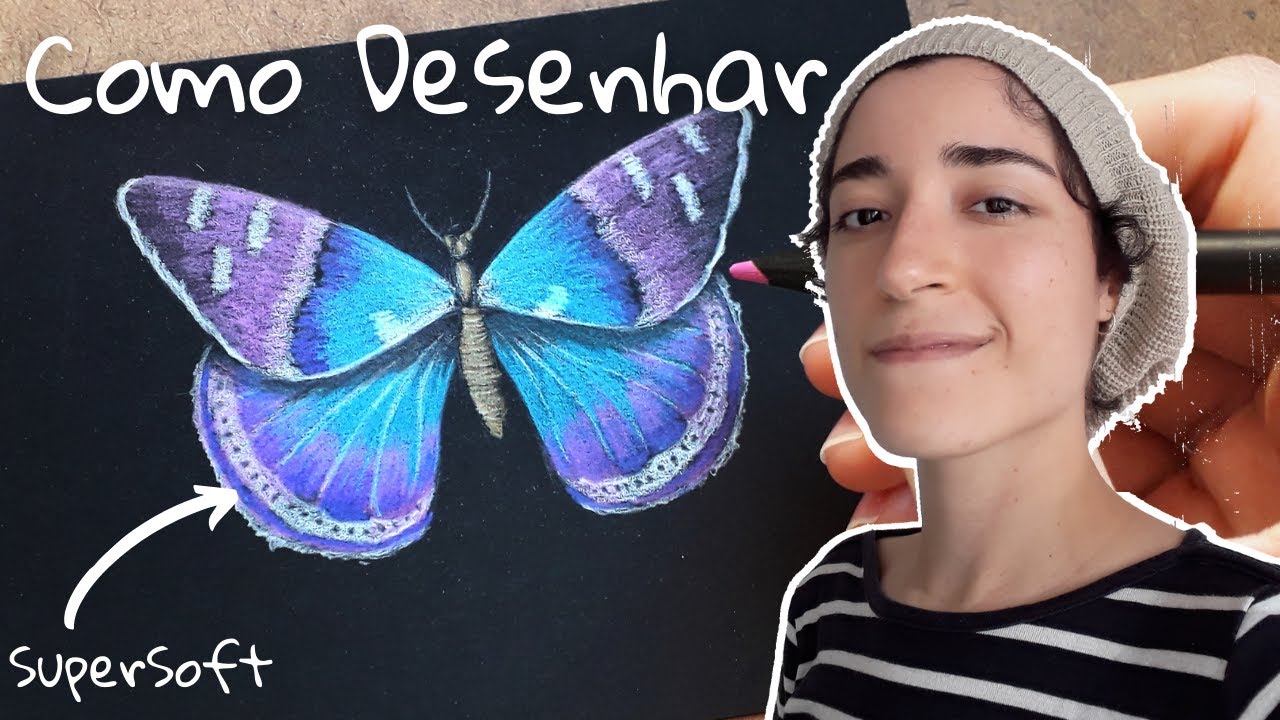 DESENHANDO BORBOLETA COM L&Aacute;PIS DE COR SUPERSOFT DA FABER CASTELL NO PAPEL PRETO!!! &Eacute; BOM?