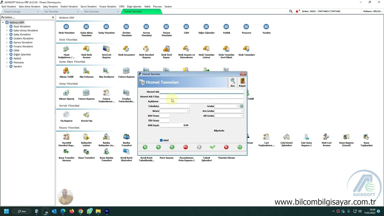 AKINSOFT ERP Wolvox 8 - Hizmet Tanımları