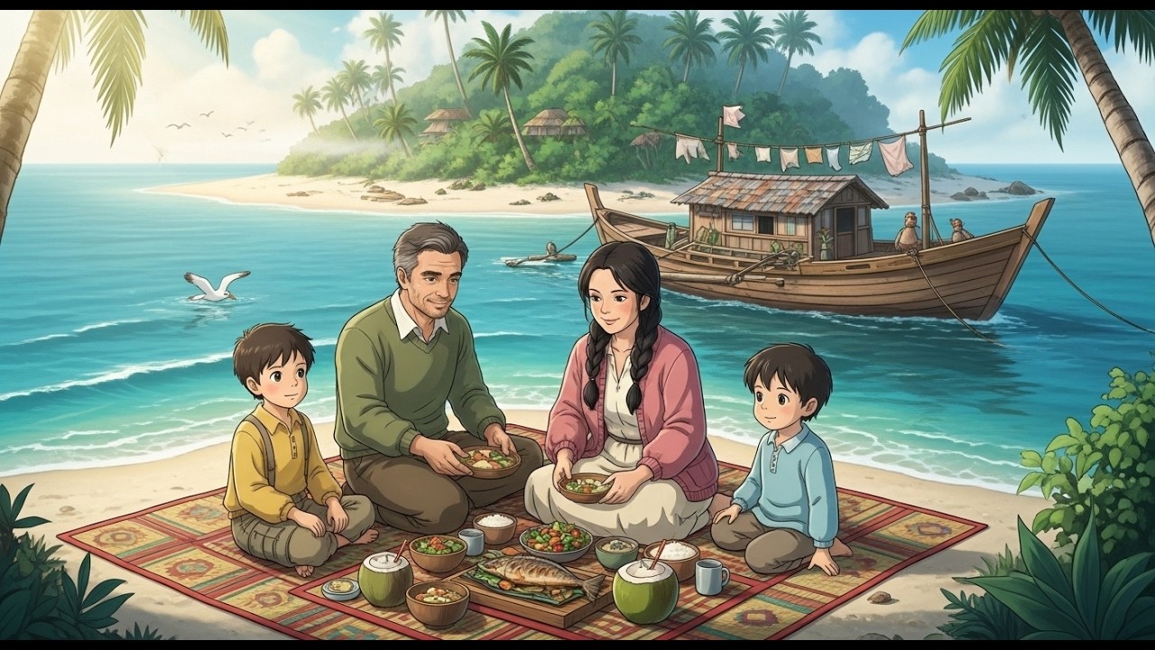 Hidden Island Home ASMR 🌊 Ocean Waves & Cozy Family Life (Ghibli Style)