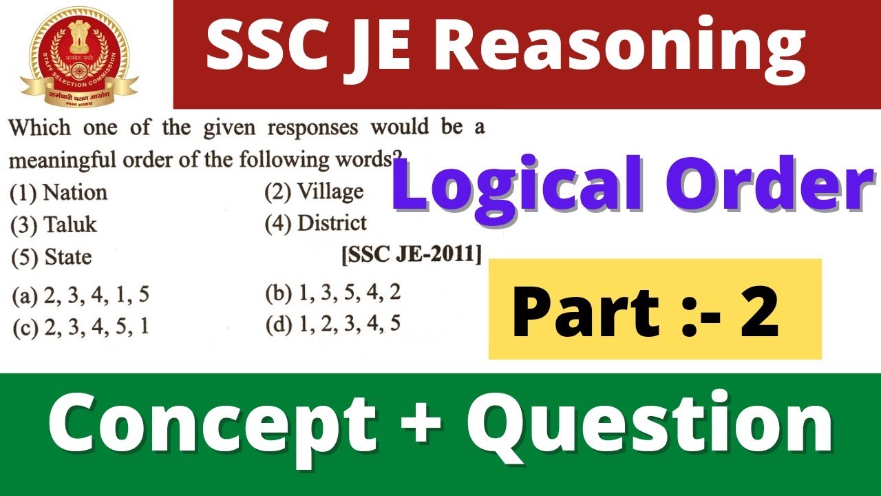 SSC JE Reasoning (Topic :- Logical and Meaningful Order)