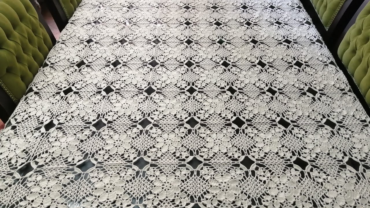 مفرش كروشية للسفرة وحدات بخيط الغزل قطن 🧶 🧵 🦋