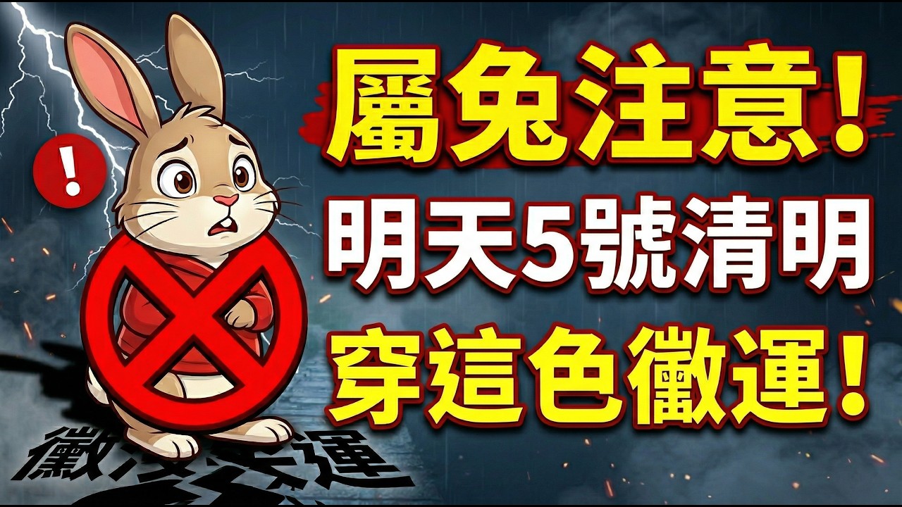 緊急警示：生肖兔，明天4月5號「清明節」，穿「這顏色」很危險，否則黴運缠身一整年！#生肖兔2026運勢 #清明節 #2026屬兔運勢 #禁忌顏色 #轉運 #財運 #逢凶化吉 #風水 #改運 #屬兔八字