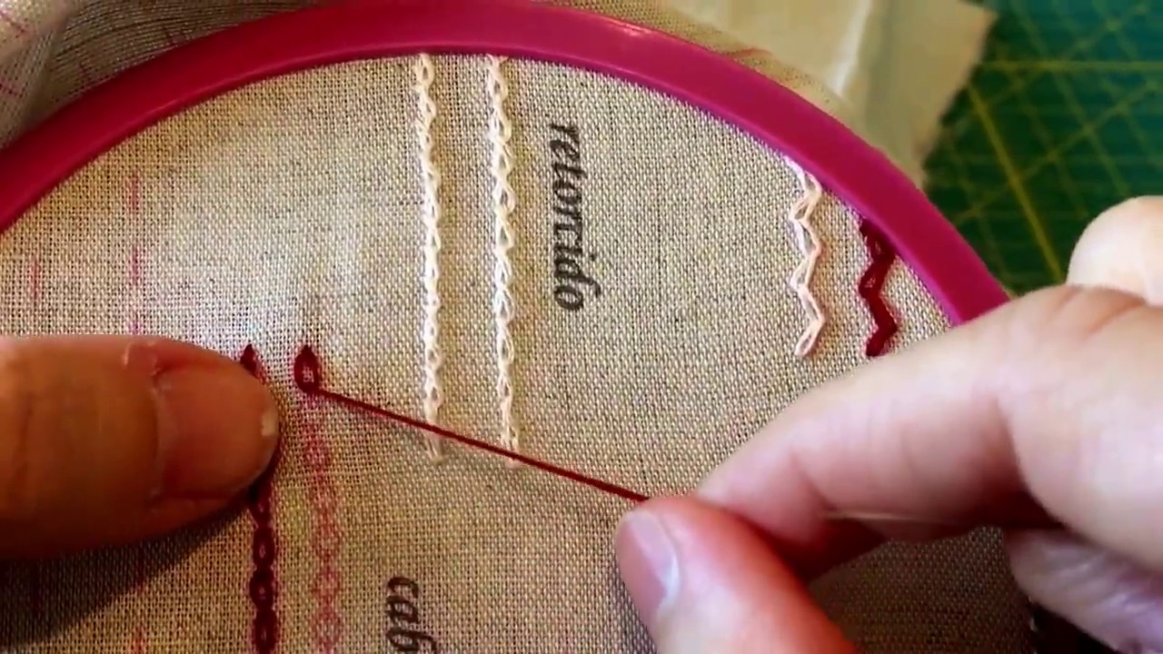 Aprender a bordar. Tutorial puntos de bordado. Punto cadeneta cableada o punto cadeneta anudada.