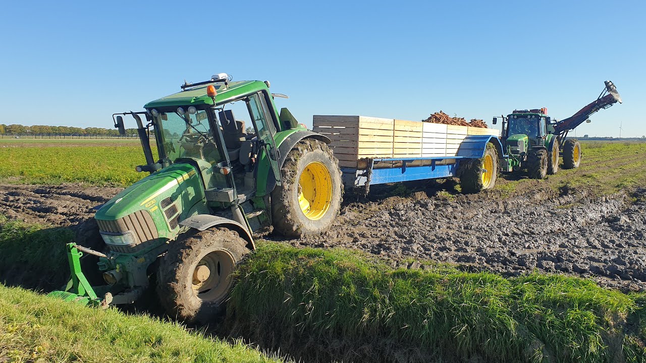 Wortels rooien 2022 - harvesting carrots - 2-row Asa-lift - 5x John Deere - FAIL 😎