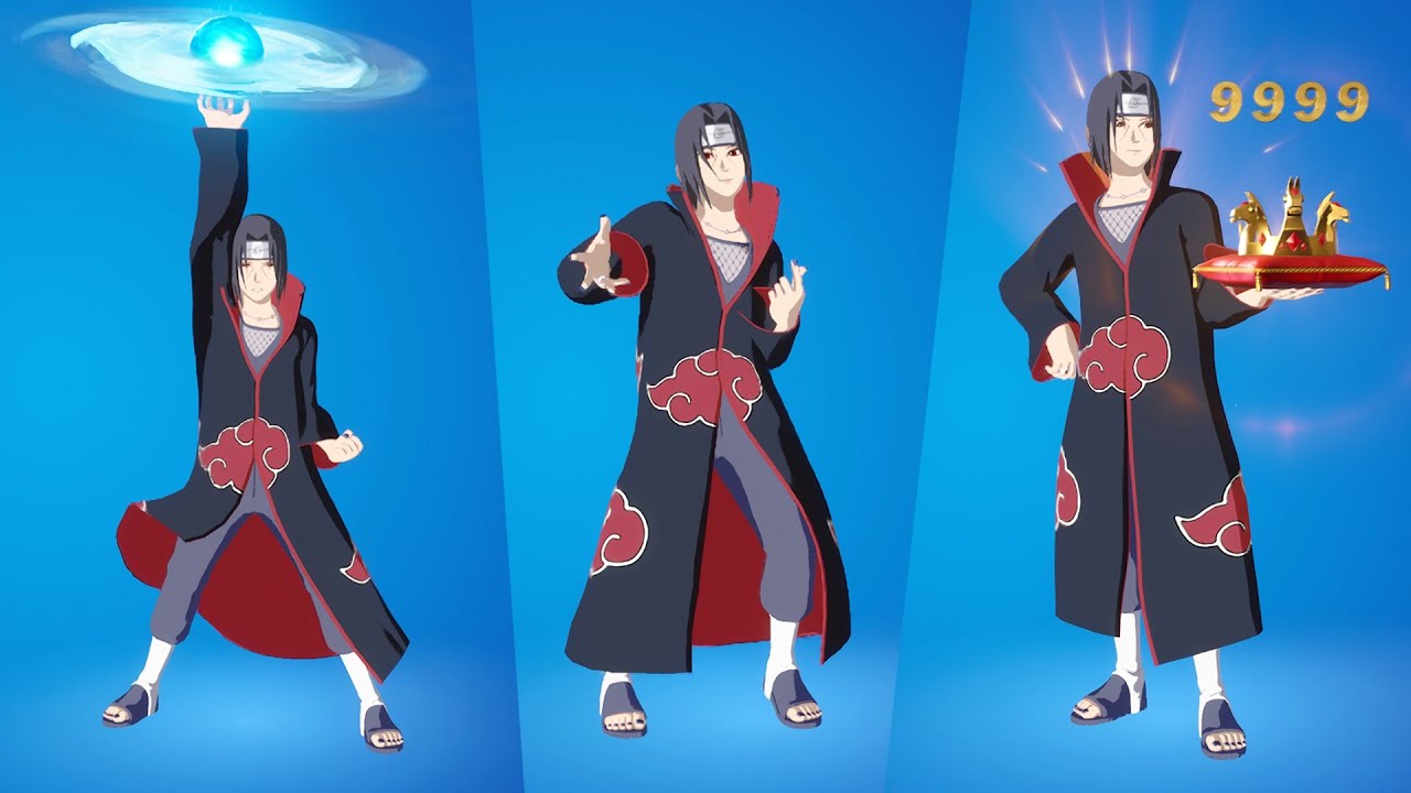 Itachi Uchiha Skin Showcase with Emotes and Dances  | Fortnite X  Naruto Skins