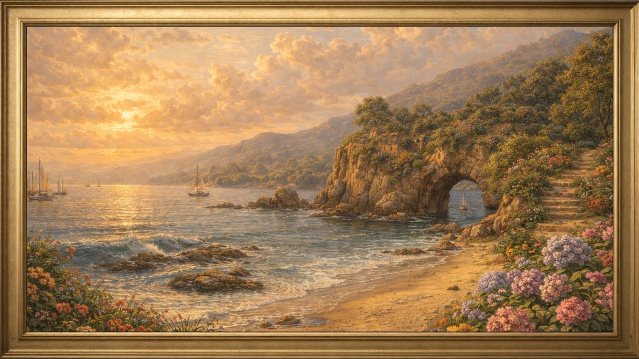 4K Vintage Mediterranean Coast - 3 Hour TV Frame Art | Romantic Italian Riviera Oil Painting