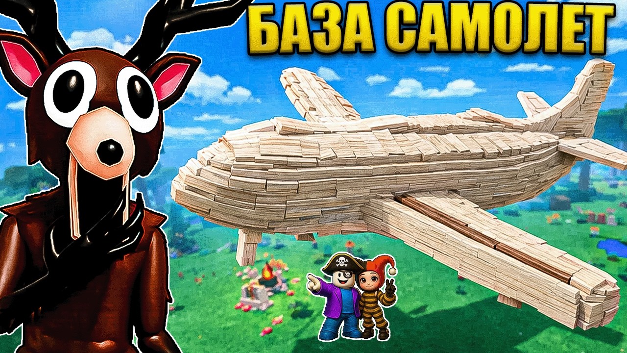 😱 ПОСТРОИЛИ МЕГА САМОЛЕТ ИЗ КОРНЯ В 99 НОЧЕЙ В ЛЕСУ В РОБЛОКС!