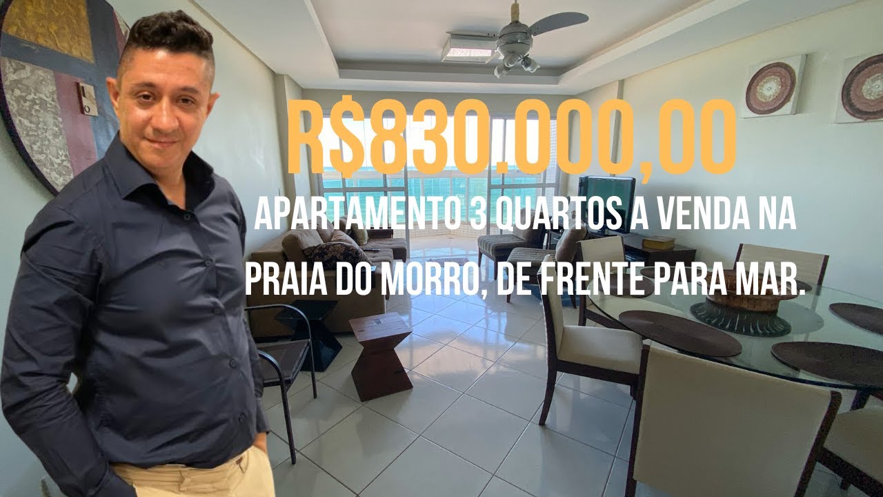 Apartamento 3 quartos a venda na Praia do Morro, frente mar em Guarapari (MOBILIADO) - R$830.000,00