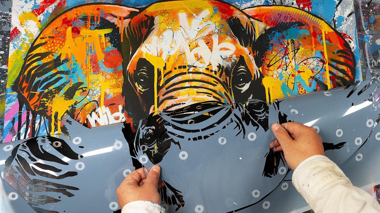 Painting Demonstration: Elephant in Pop Art & Street Art on Canvas | Street Safari