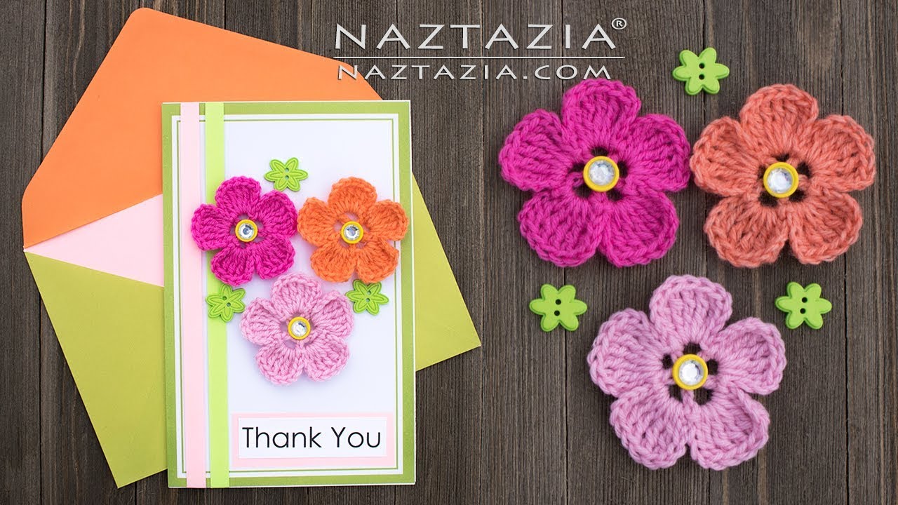 HOW to CROCHET FLOWER GREETING CARD - DIY Tutorial Birthday Anniversary Wedding Thank You