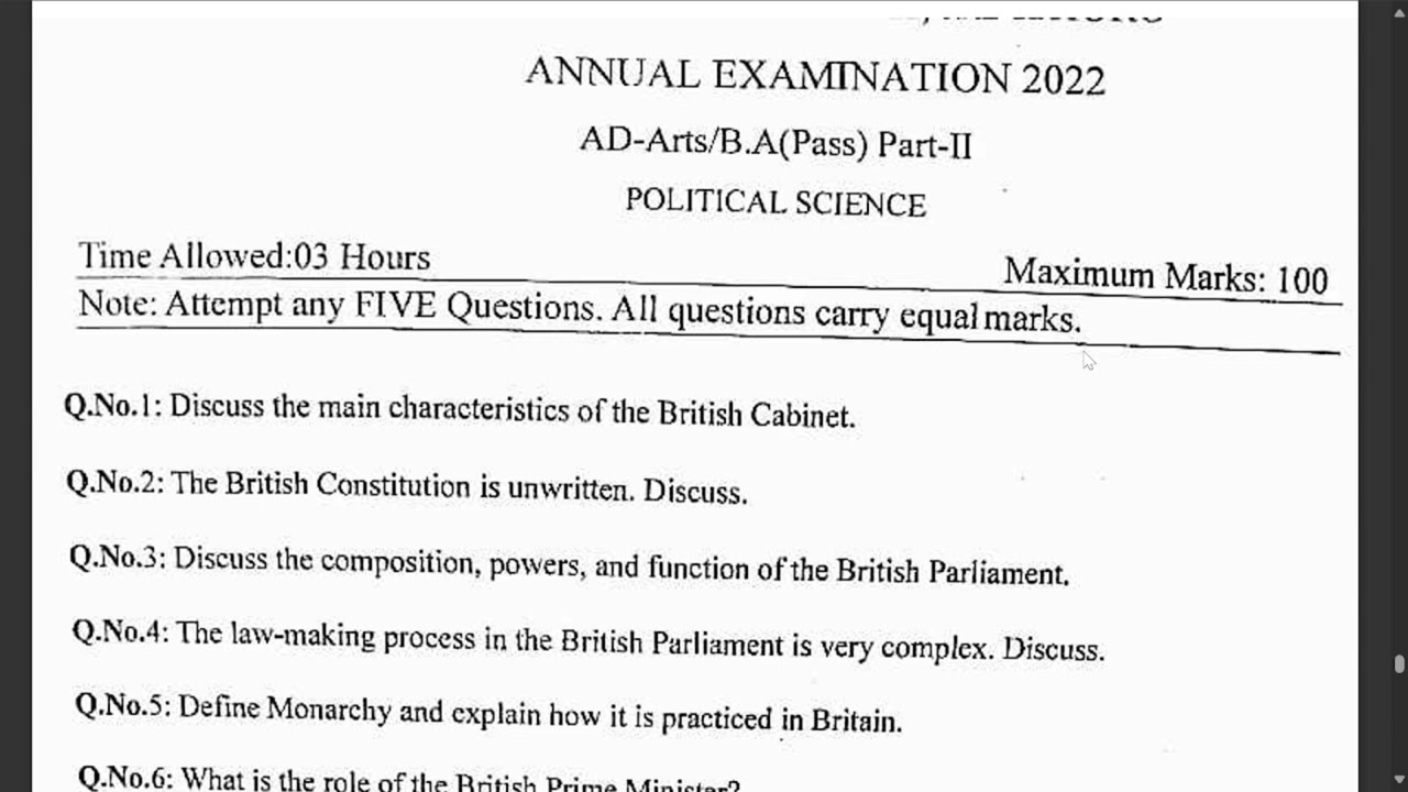 Political Science past paper 2022 || AD Arts & BA part 2 past paper 2022 | Sindh university jamshoro