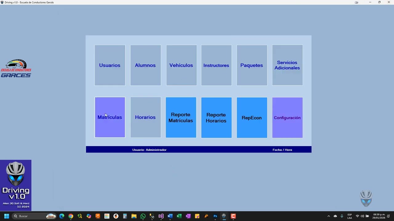 Registro de matriculas, registro de pagos y sesiones (P1) – Academia de conductores – Driving v1.0
