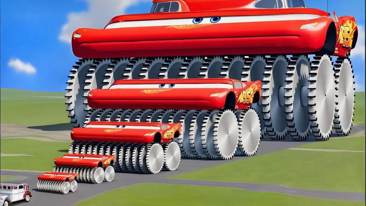 3D玩具车动画启蒙：Big   Small Wide Lightning Mcqueen Monster Saw Truck vs Trains Thomas
