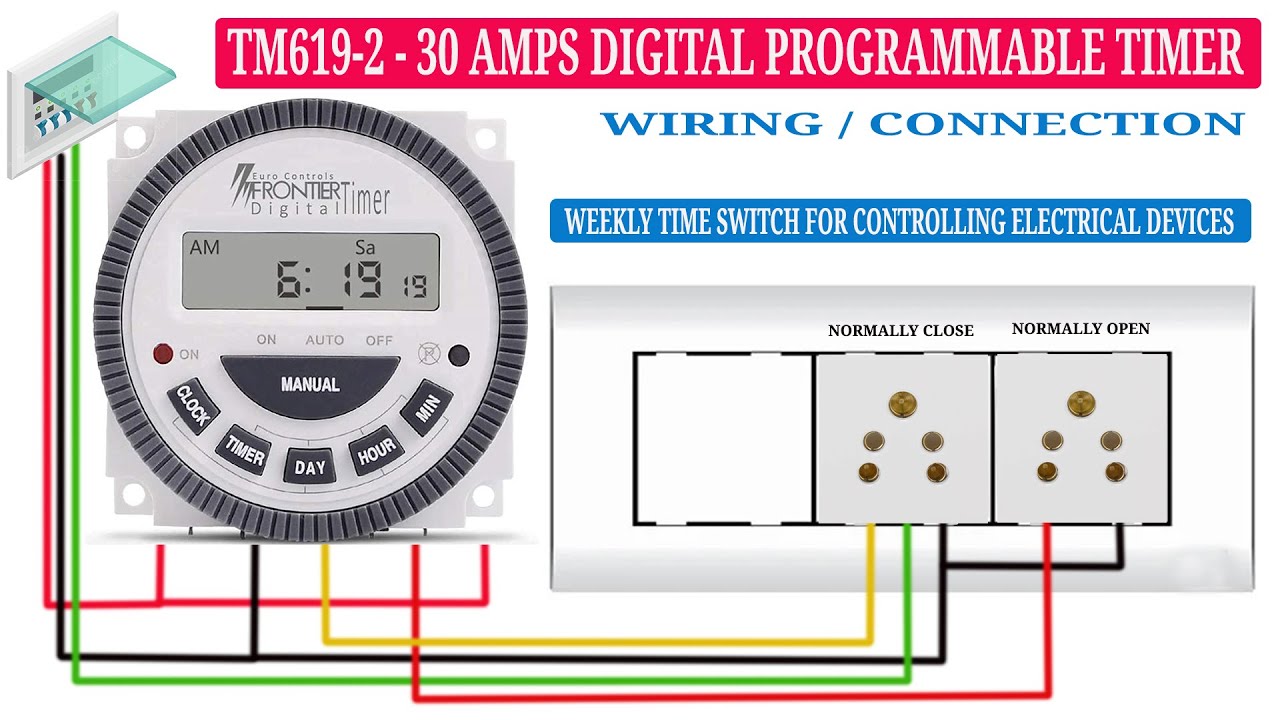 Smart Programmable timer switch board using Frontier TM619-2 5Pin Digital Timer Switch wiring